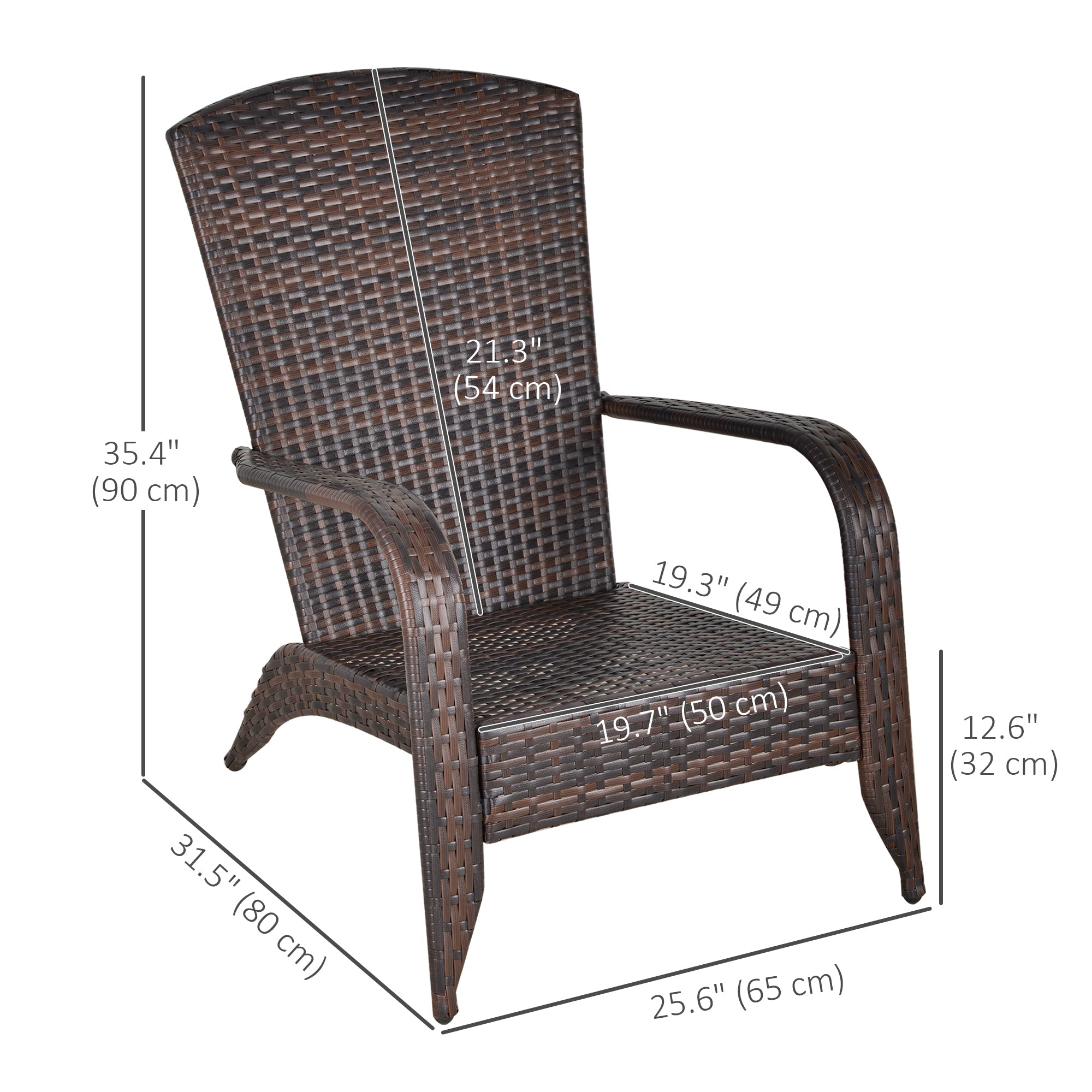 Outsunny White Rattan Adirondack Deck Chair Outdoor Classic Armrest Lounge Chair with Cushion