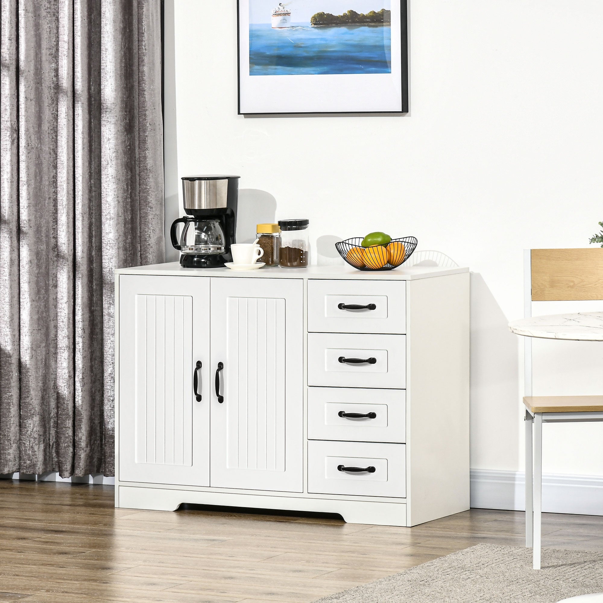 HOMCOM Modern Sideboard Storage Cabinet with Doors Cupboard and Drawers for Living Room Hallway Home Organization White
