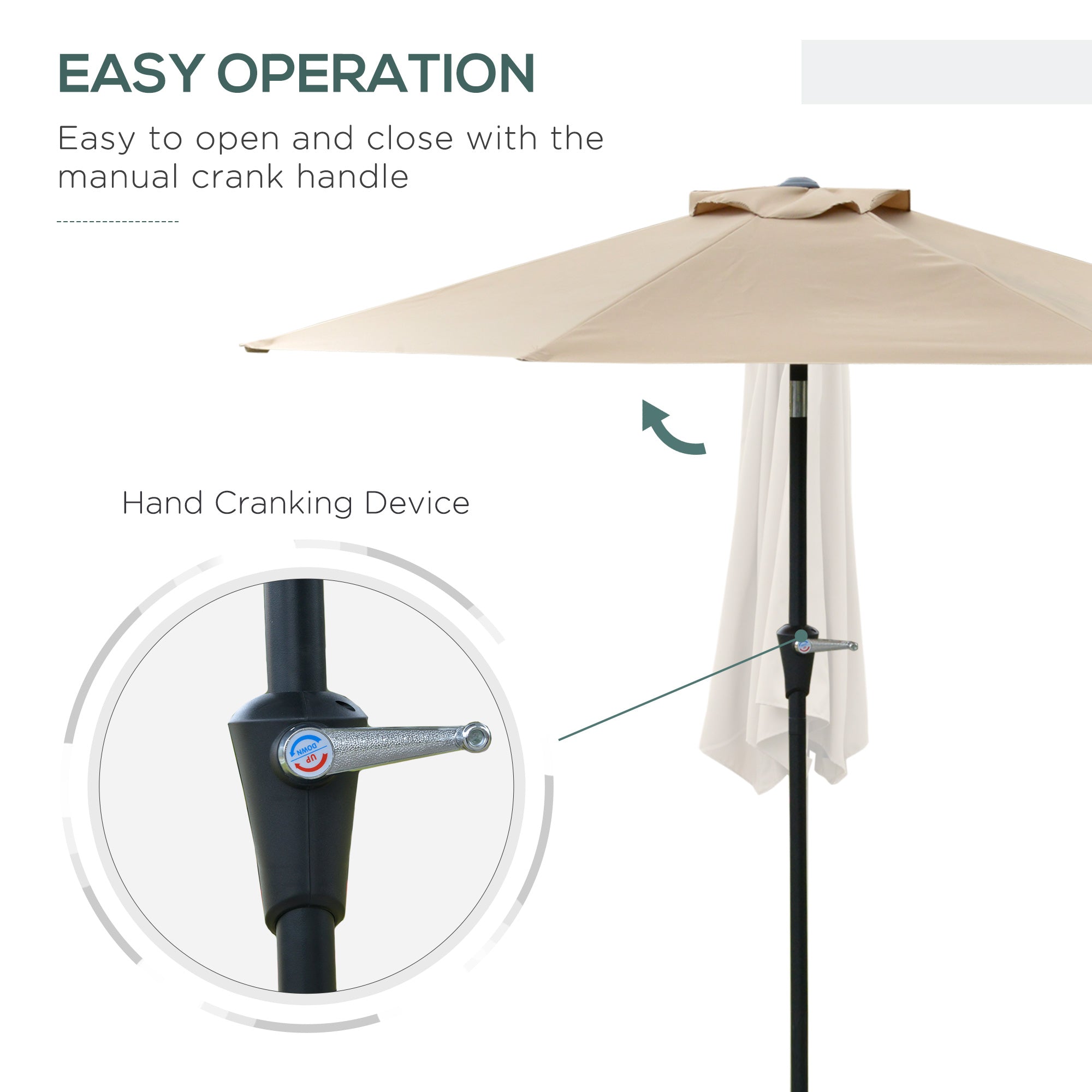 Outsunny Patio Sun Umbrella, Outdoor Parasol with 6 Ribs, Khaki