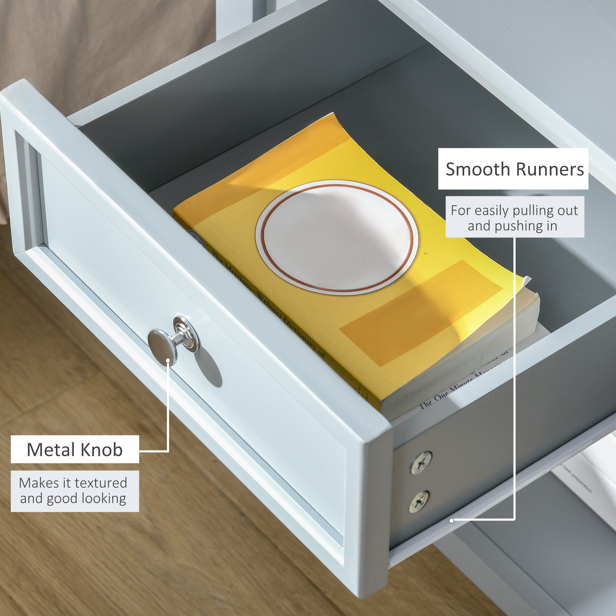 HOMCOM Chic Accent End Table Nightstand Side Table Drawer Storage Shelf Living Room Bedroom Furniture Grey
