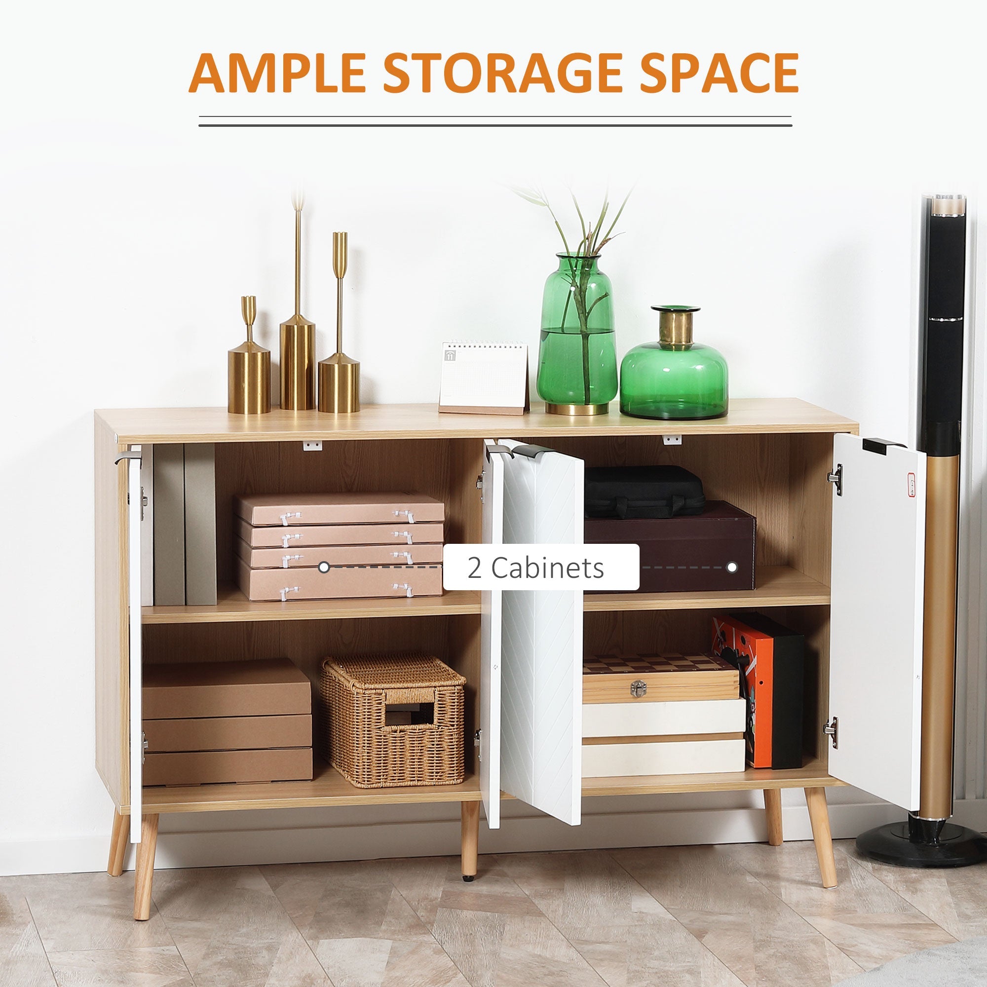 HOMCOM Sideboard Cabinet Dining Room Modern Design Adjustable Shelves White Stylish Storage Furniture