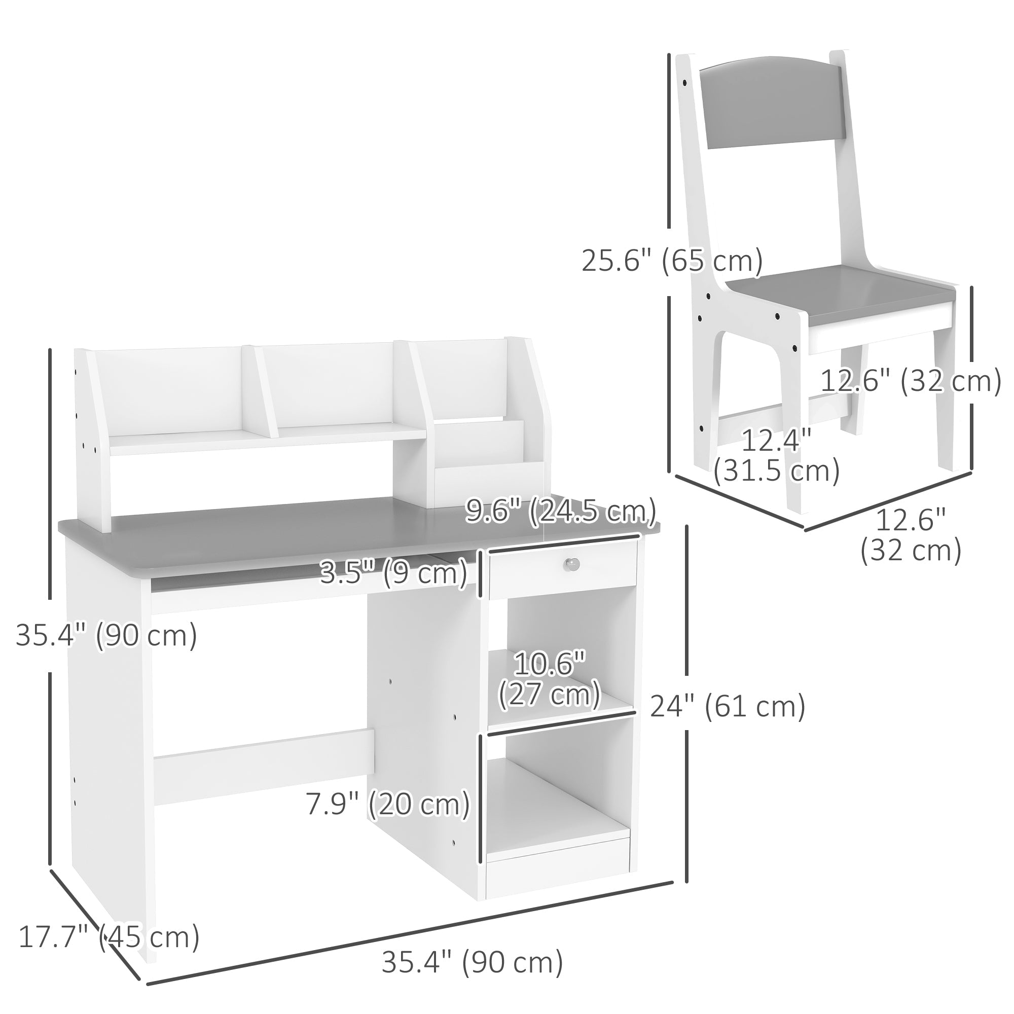 Qaba Kids Desk and Chair Set for 5-8 Year Old with Storage Study Table and Chair for Children Grey