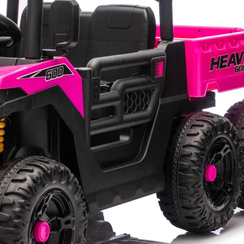 Qaba 24V 4WD Kids Ride On Truck with 6 Wheels Electric Ride On Car with Remote, Dump Bed for 3-8 Years, Pink