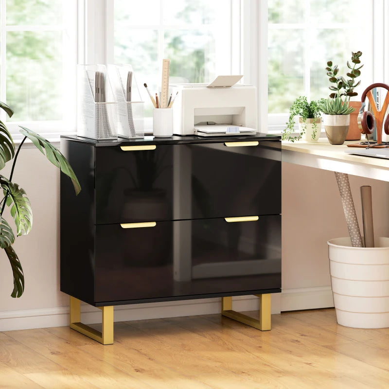 Lateral File Cabinet with 2 Drawers, Modern Filing Cabinet for Letter/A4/Legal Size Files, High Gloss Black