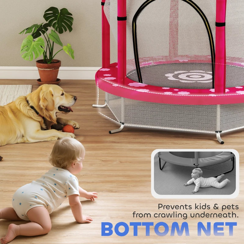 Qaba 55" Toddler Trampoline with Safety Enclosure Net, for Indoor Outdoor Use, Ages 3-6 Years, Pink