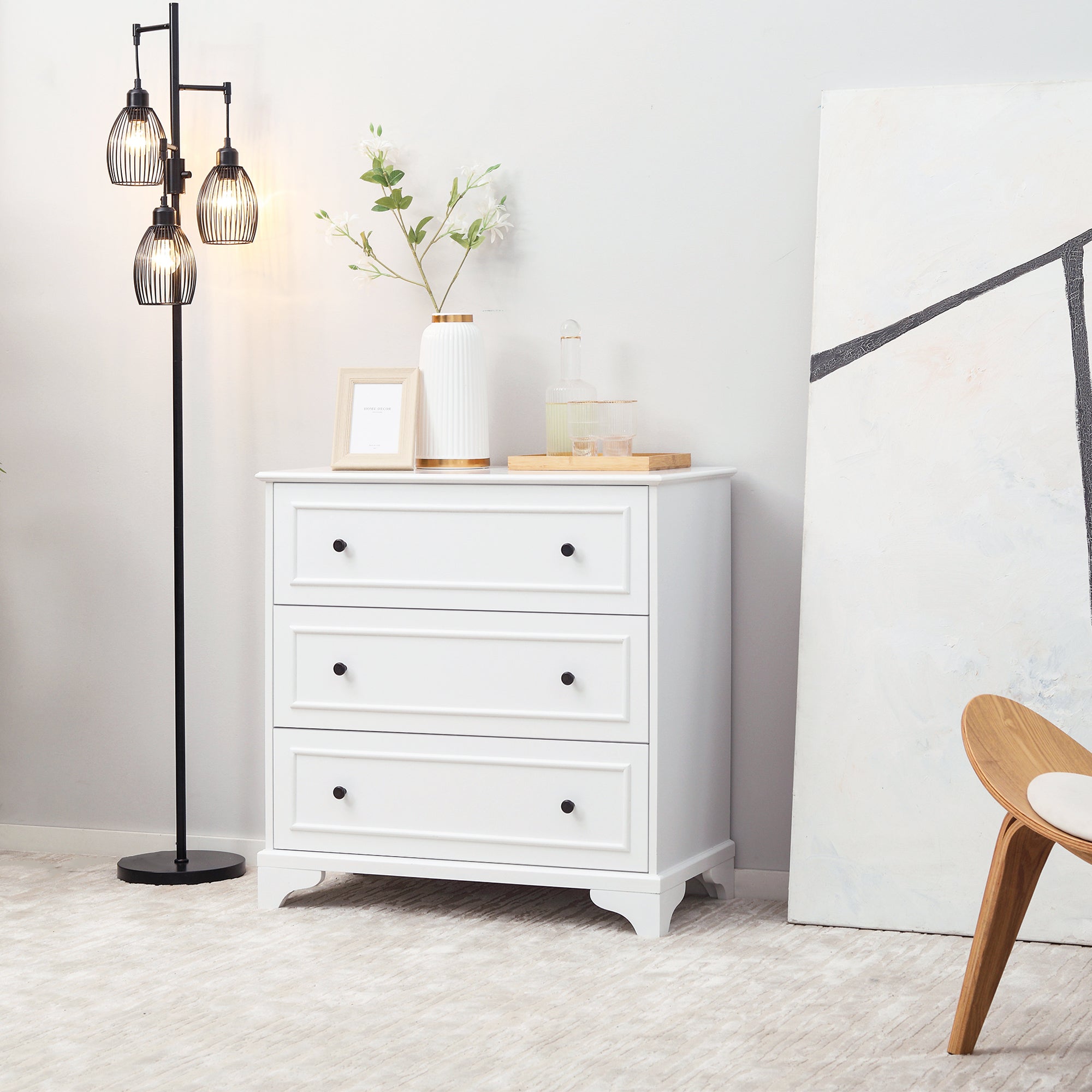 HOMCOM Elegant 3-Drawer Dresser Storage Tower Cabinet for Bedroom Hallway Modern Chest of Drawers White