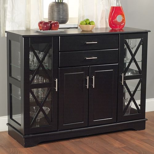 Black Wood Buffet Dining-room Sideboard with Glass Doors - Free Shipping