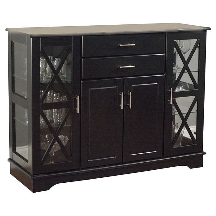 Black Wood Buffet Dining-room Sideboard with Glass Doors - Free Shipping