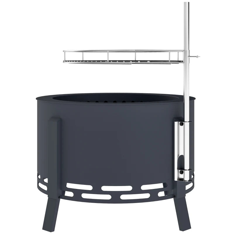 Outdoor Fire Pit, Round Firepit with Grill Grate, Fire Bowl with Ash Catcher and Poker for Backyard Camping Bonfire Picnic, Black