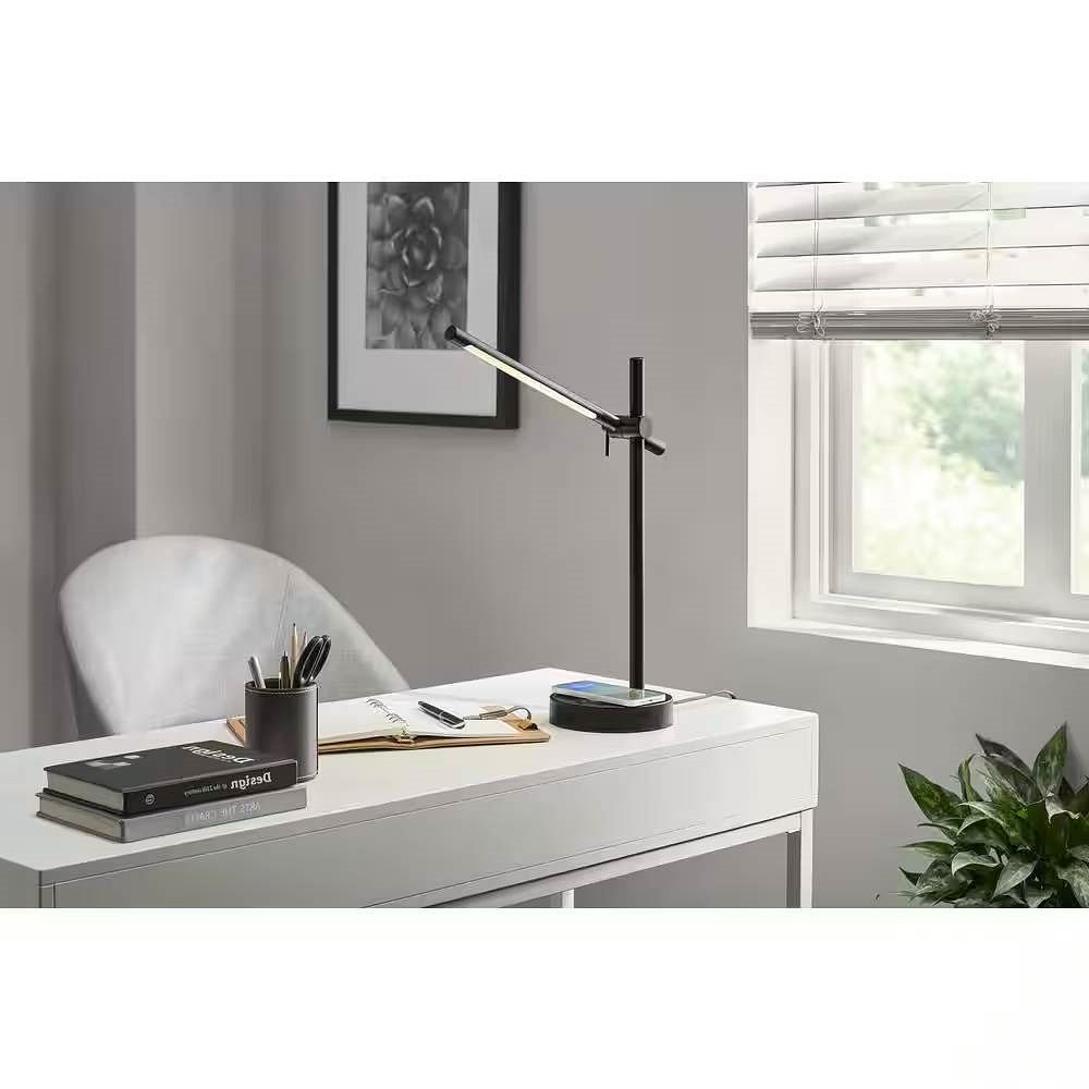 Modern LED Desk Light Table Lamp with Wireless Cell Charging Pad in Black - Free Shipping