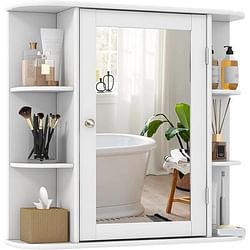 White 26 x 25 inch Bathroom Wall Mirror Medicine Cabinet with Shelves - Free Shipping