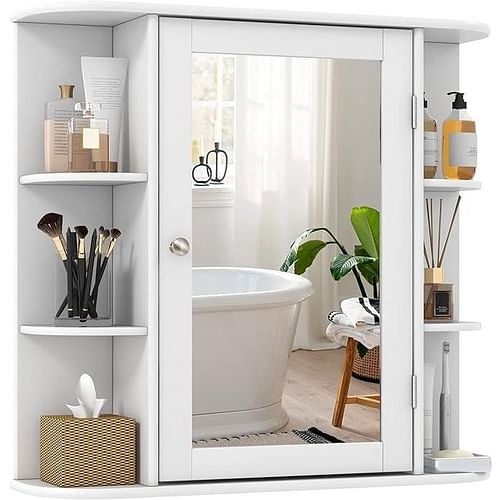 White 26 x 25 inch Bathroom Wall Mirror Medicine Cabinet with Shelves - Free Shipping