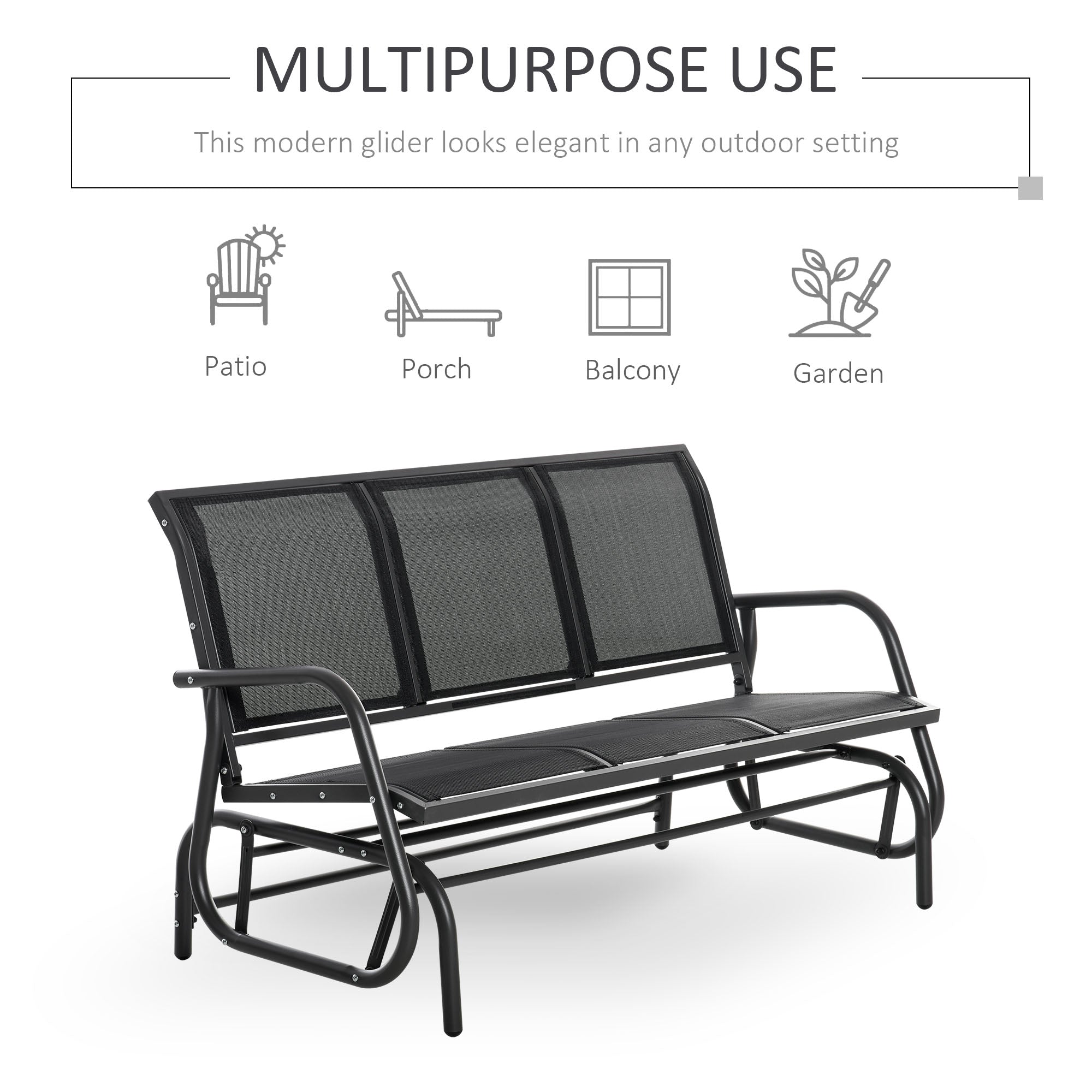 Outsunny 3-Seat Patio Glider Rocking Chair Outdoor Garden Rocker Steel Frame Black Comfortable