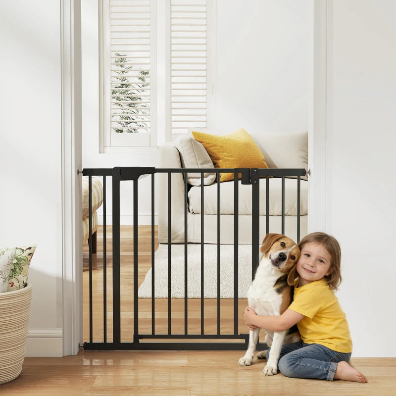 Baby Gate, Pet Safety Gate Pressure Fit, 30"-41" Wide with Two-Way Open, Auto-Close for Stair, Doorways, Hallways, Black