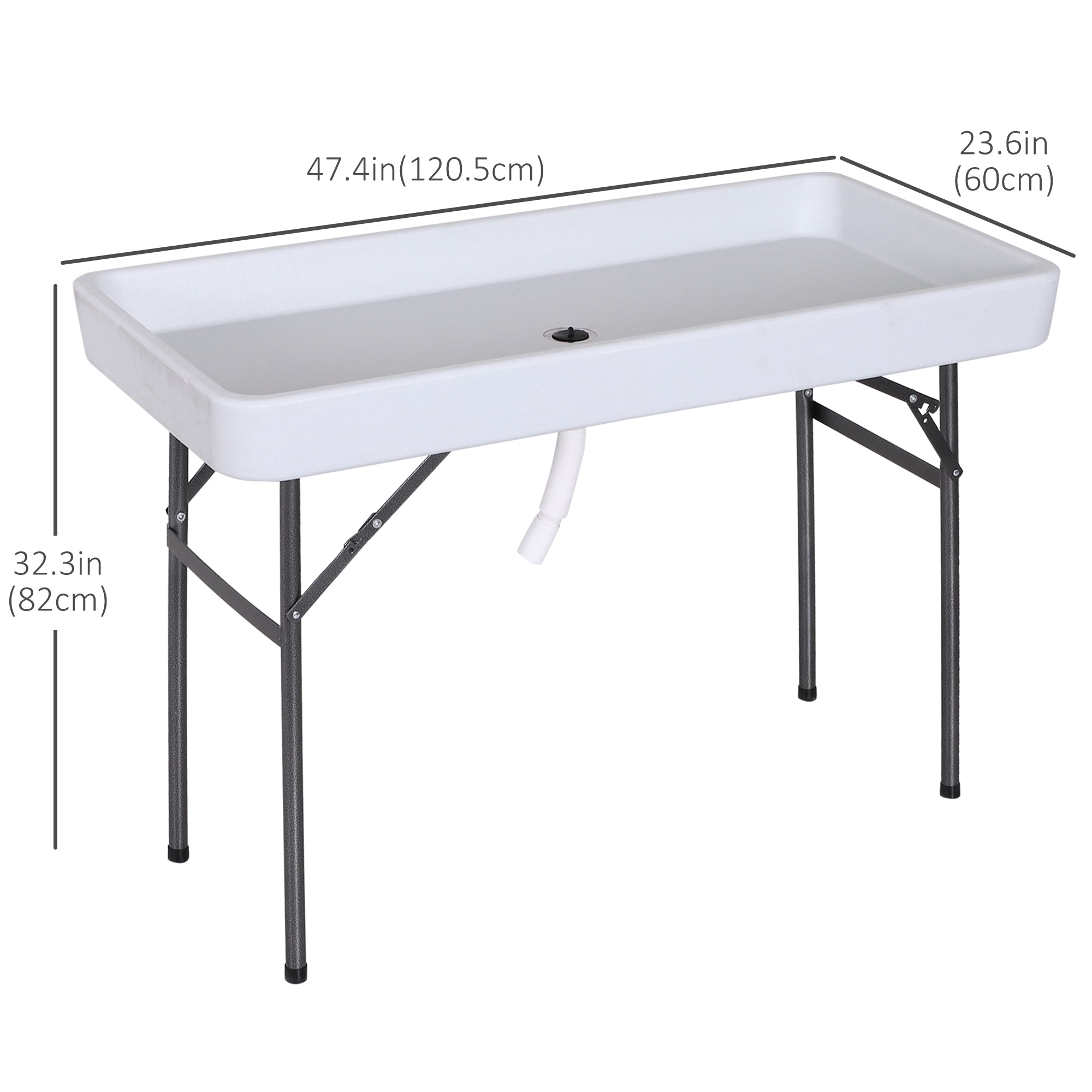 Outsunny 4ft Folding Picnic Table, Fish Fillet Cleaning Table, Camping Party Desk with Sink, White