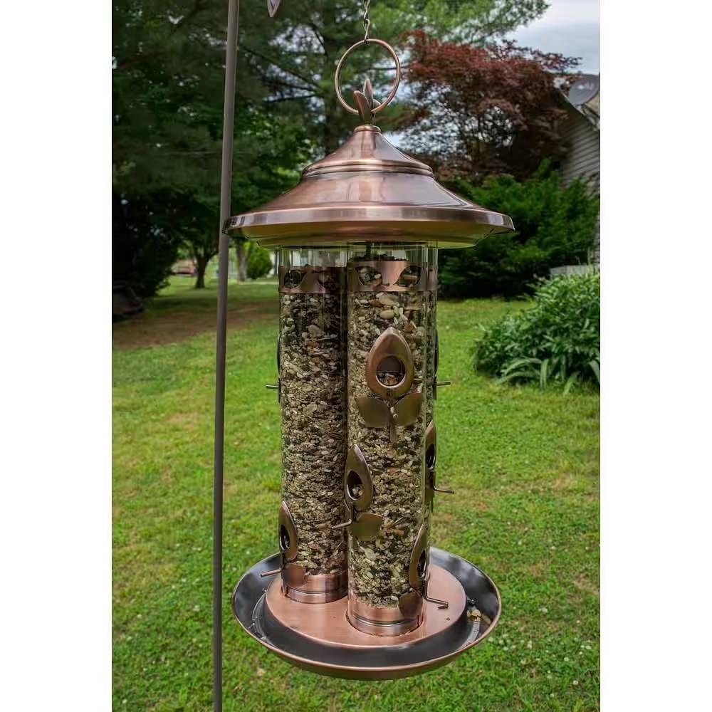 Large Copper Bird Feeder with 3 Tubes and 9 Feeding Ports - Free Shipping