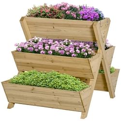 3-Tier Outdoor Fir Wood Elevated Planter Herb Flower Box Raised Garden Bed - Free Shipping