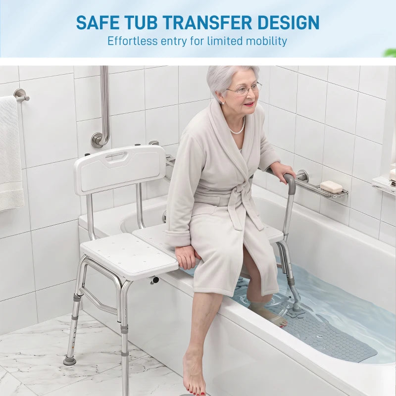 Tub Transfer Bench & Shower Chair with Adjustable Height, Armrest & Backrest – White
