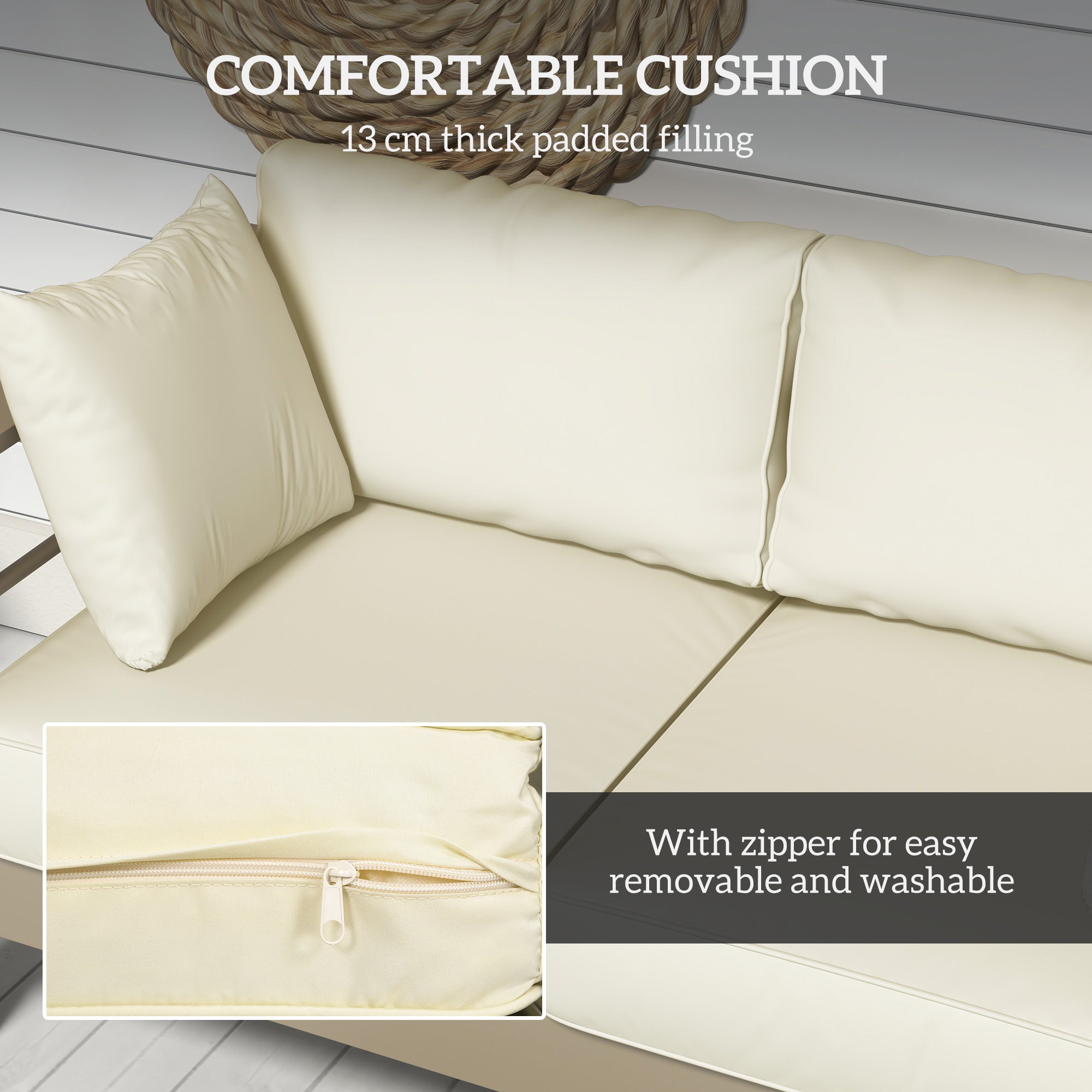 Outsunny Patio Loveseat Outdoor 2-Seater Garden Sofa with Cushions Wide Armrests Cream White