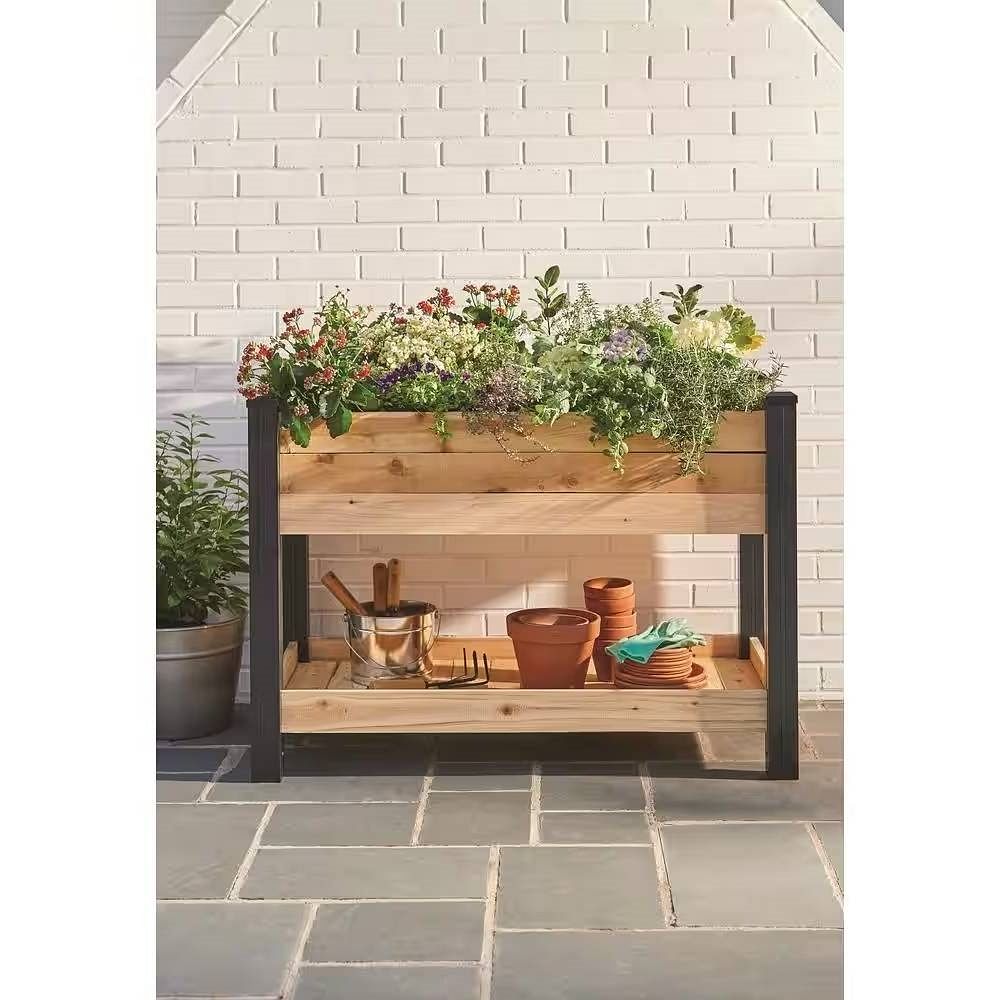 2-Ft x 4-Ft Cedar Wood Raised Garden Bed Planter Bed with Black Vinyl Legs - Free Shipping