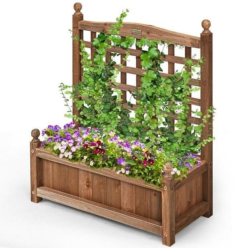 Natural Fir Wood Outdoor Garden Planter Box with 30-inch High Trellis - Free Shipping