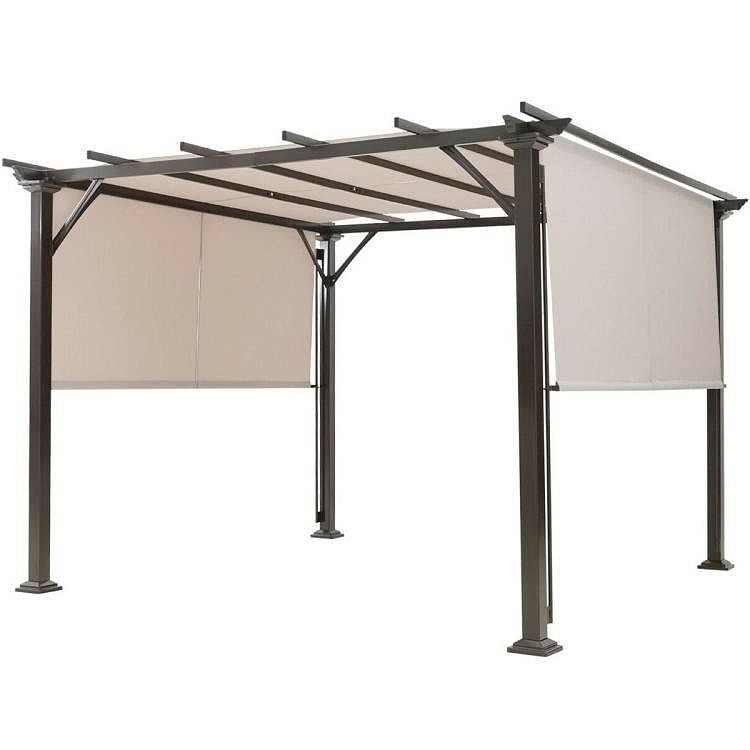 Modern 10 x 10 Ft Heavy Duty Metal Frame Pergola Gazebo with Beige Canopy - Free Shipping