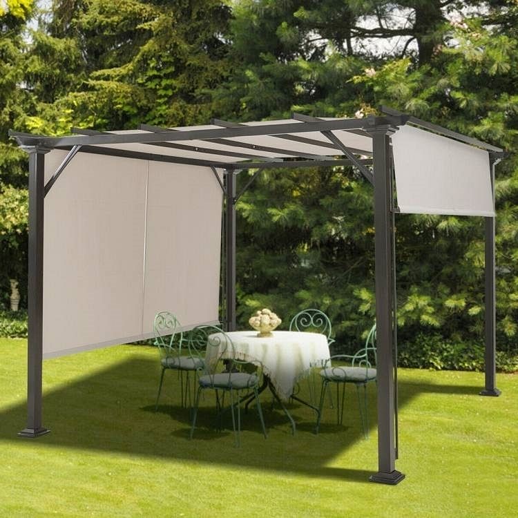Modern 10 x 10 Ft Heavy Duty Metal Frame Pergola Gazebo with Beige Canopy - Free Shipping