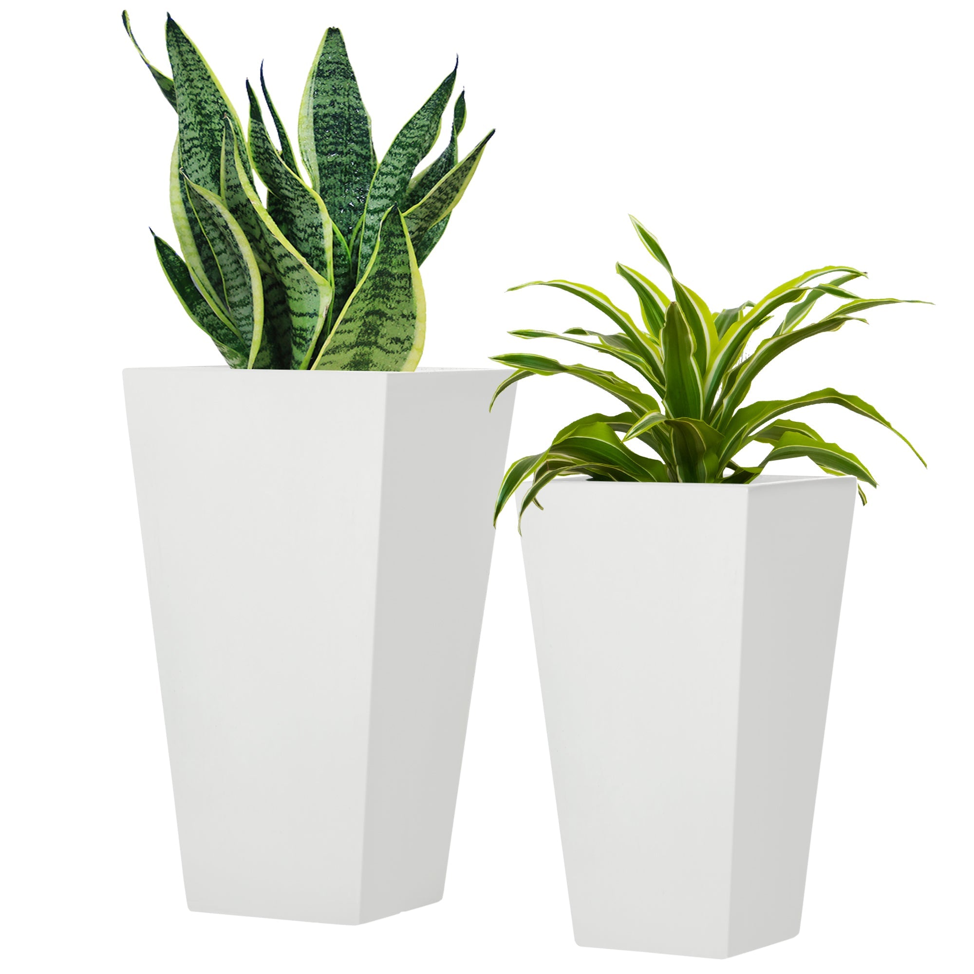 Outsunny Set of 2 Tall Planters with Drainage Holes, 22" / 18" Outdoor Flower Pots for Patio, Yard, Garden, White