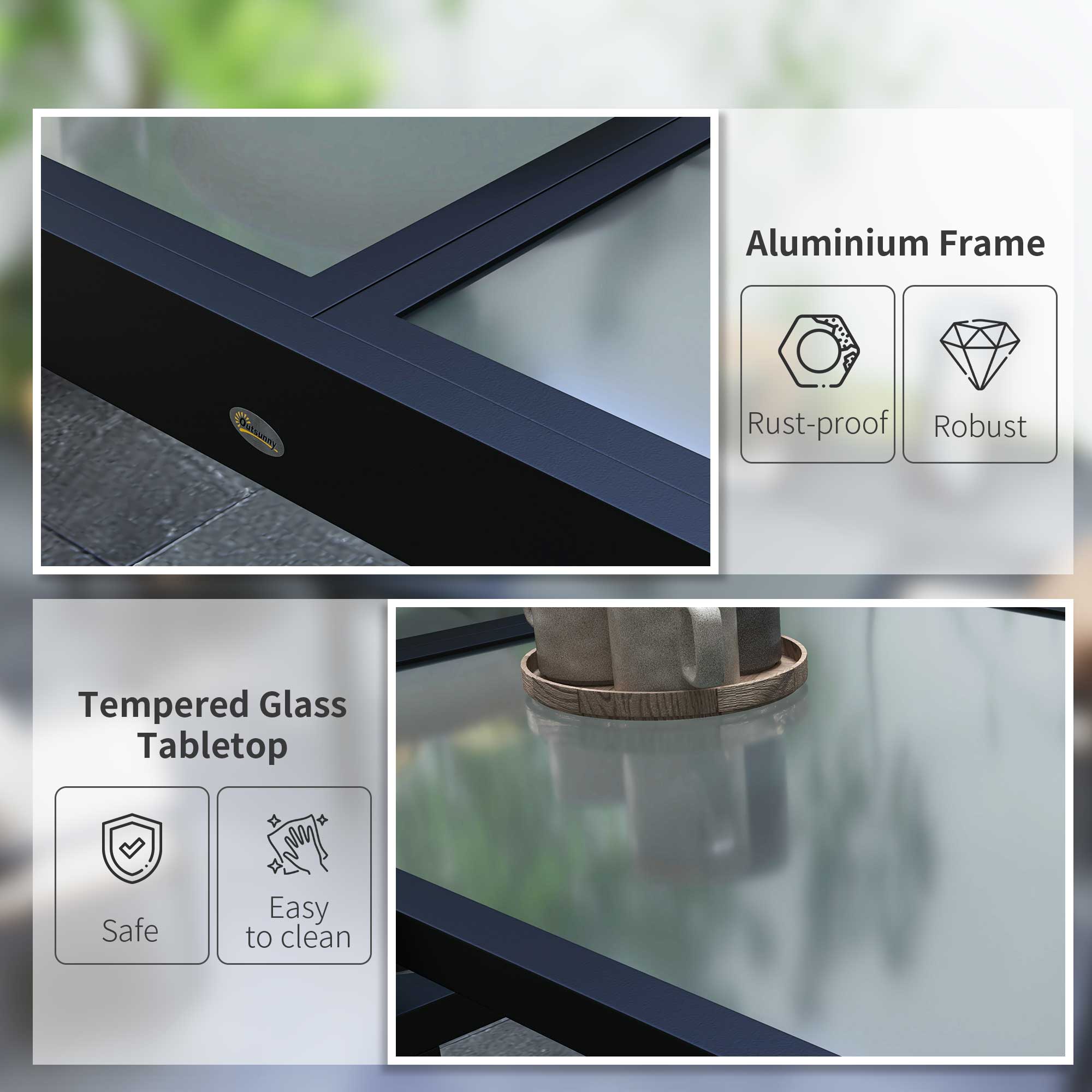 Outsunny Extendable Aluminum Patio Dining Table Tempered Glass Top Outdoor Furniture for Garden Lawn Backyard Clear