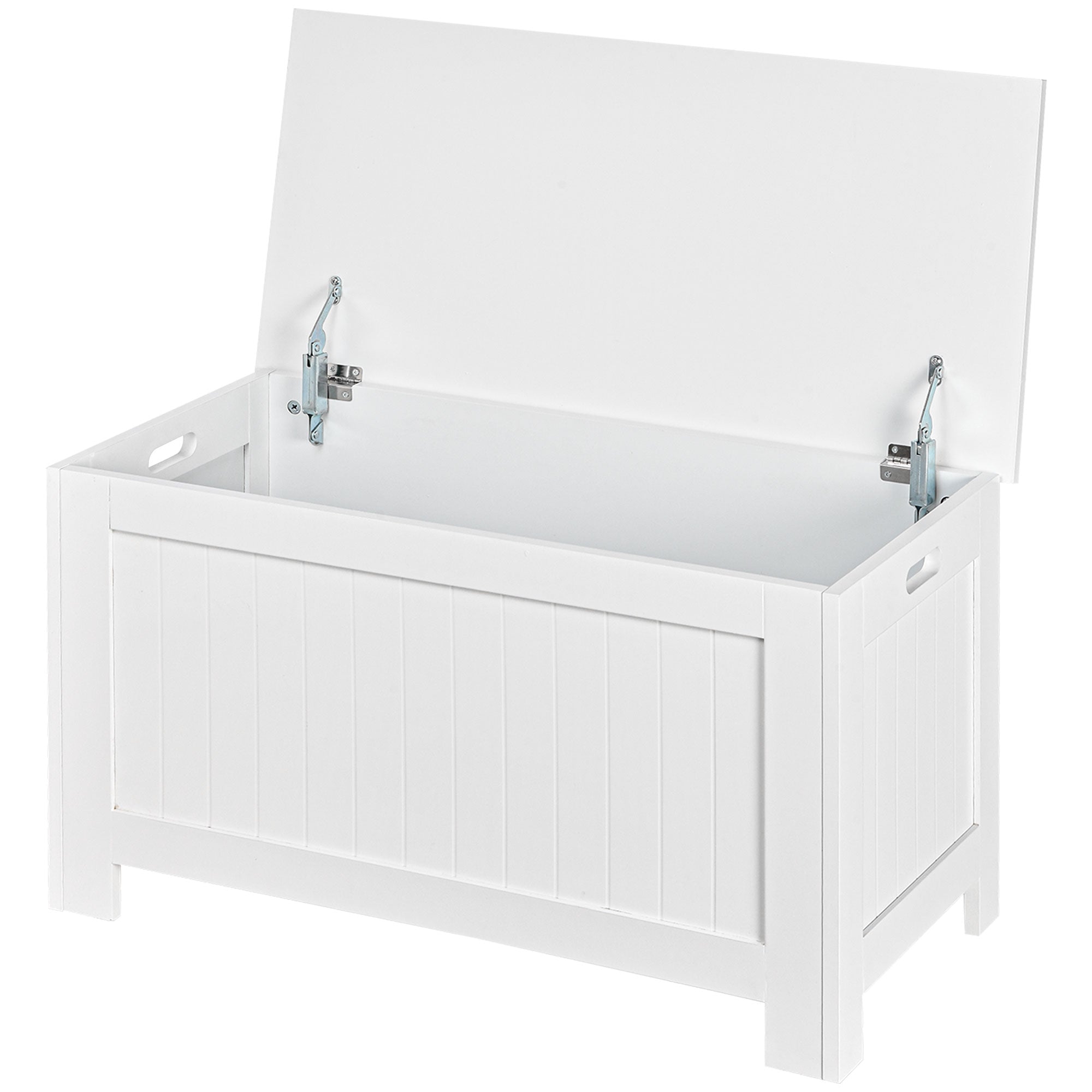 HOMCOM Toy Treasure Chest: Large Storage Box Cabinet with Lid, 2 Safety Hinges, Ideal for Kids' Room Organization, White Finish