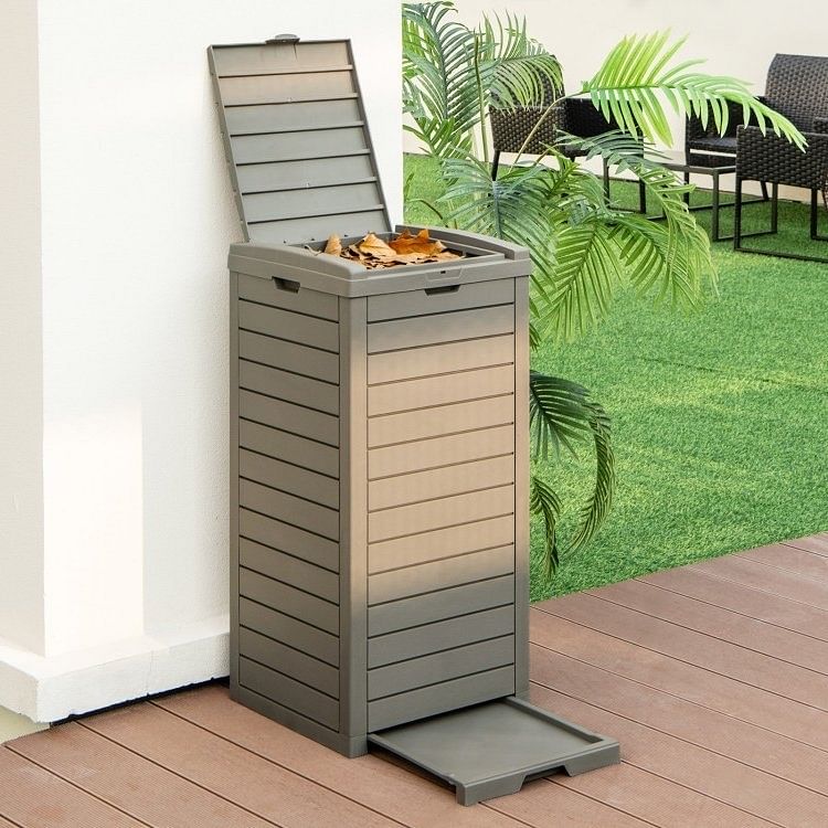 31-Gallon Heavy Duty Coffee Brown Plastic Outdoor Trash Can with Bottom Liquid Drawer - Free Shipping