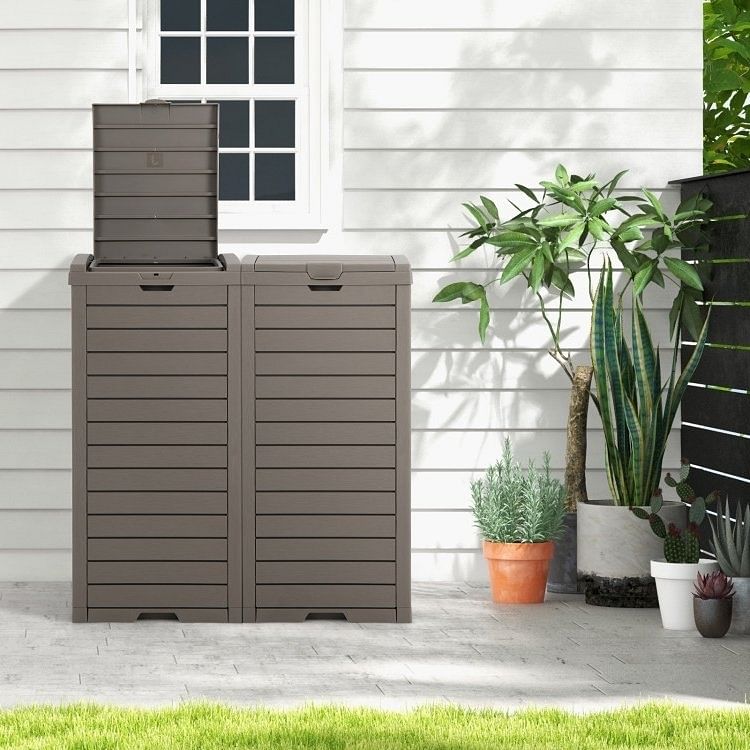 31-Gallon Heavy Duty Coffee Brown Plastic Outdoor Trash Can with Bottom Liquid Drawer - Free Shipping