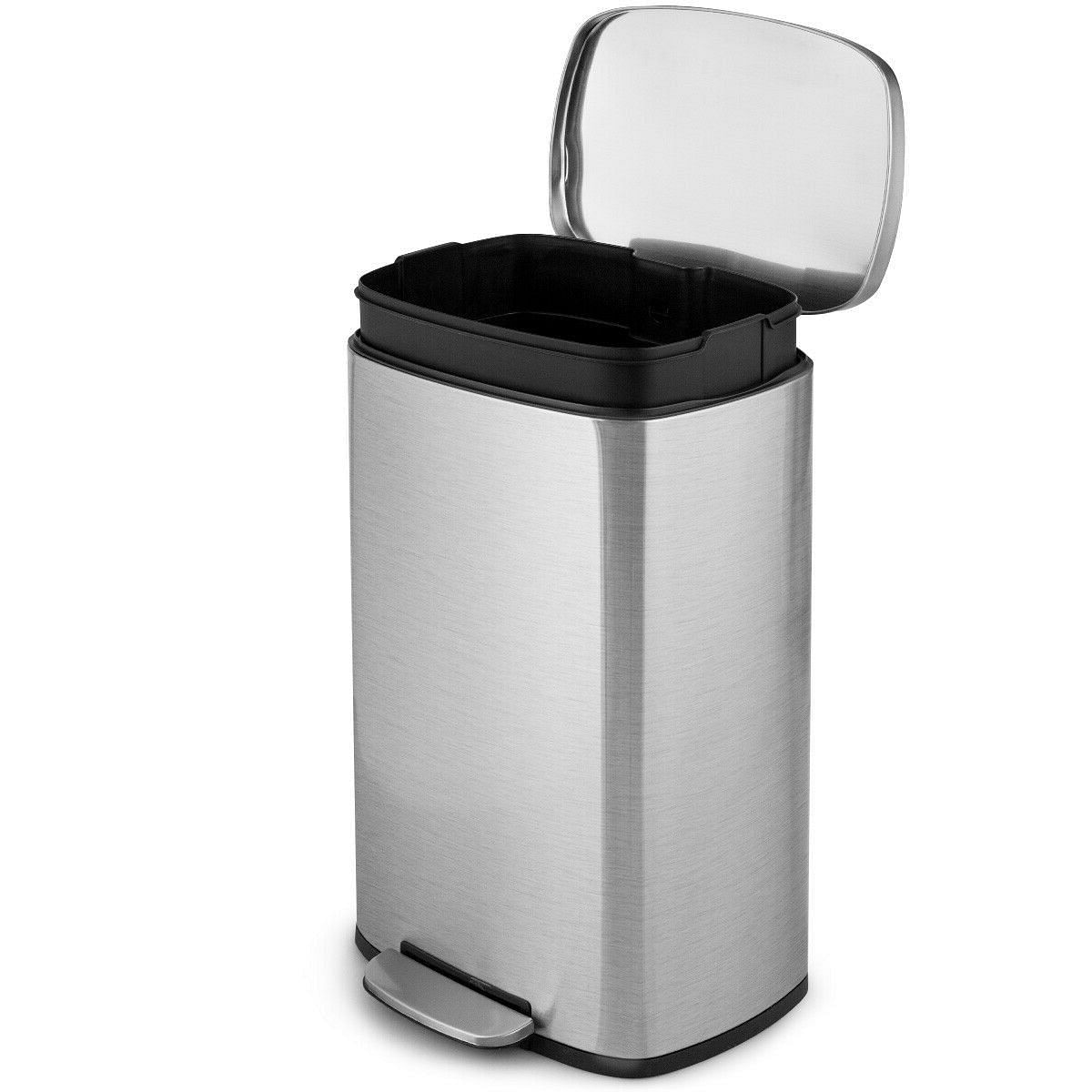 13-Gallon Modern Stainless Steel Kitchen Trash Can with Foot Step Pedal Design - Free Shipping