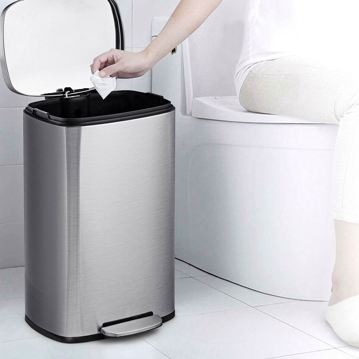 13-Gallon Modern Stainless Steel Kitchen Trash Can with Foot Step Pedal Design - Free Shipping