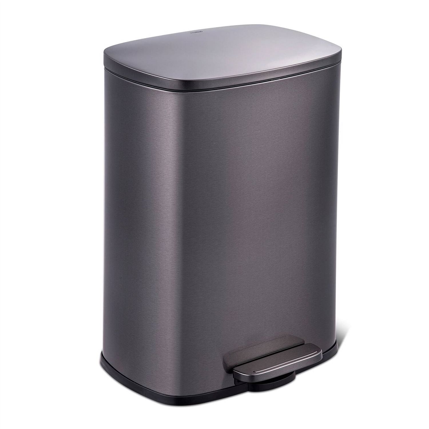 13 Gallon Black Stainless Steel Kitchen Trash Can with Step Open Lid - Free Shipping