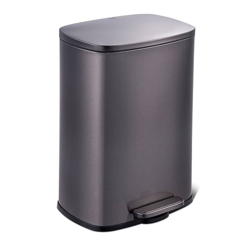 13 Gallon Black Stainless Steel Kitchen Trash Can with Step Open Lid - Free Shipping