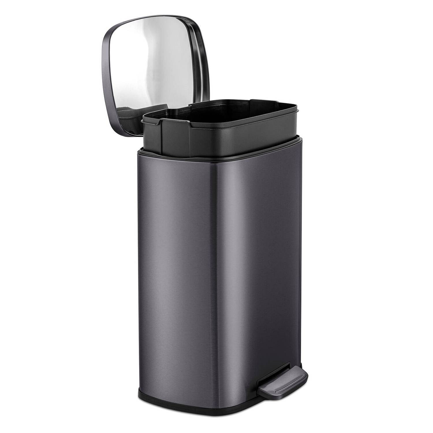 13 Gallon Black Stainless Steel Kitchen Trash Can with Step Open Lid - Free Shipping