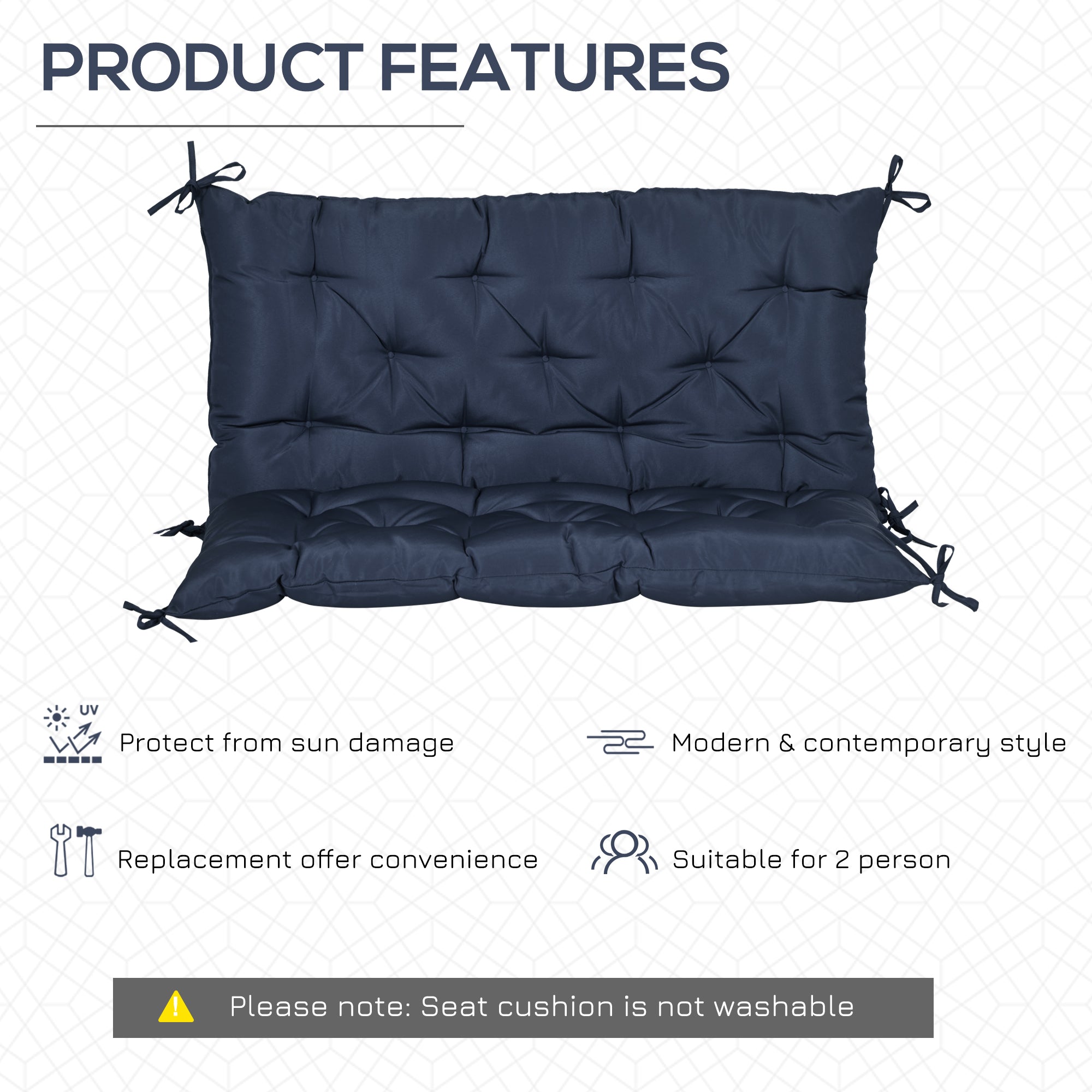 Outsunny Non-Slip Garden Bench Cushion 2 Seater Thick Pad Swing Chair Mat Replacement 39.4" x 38.6" Dark Blue