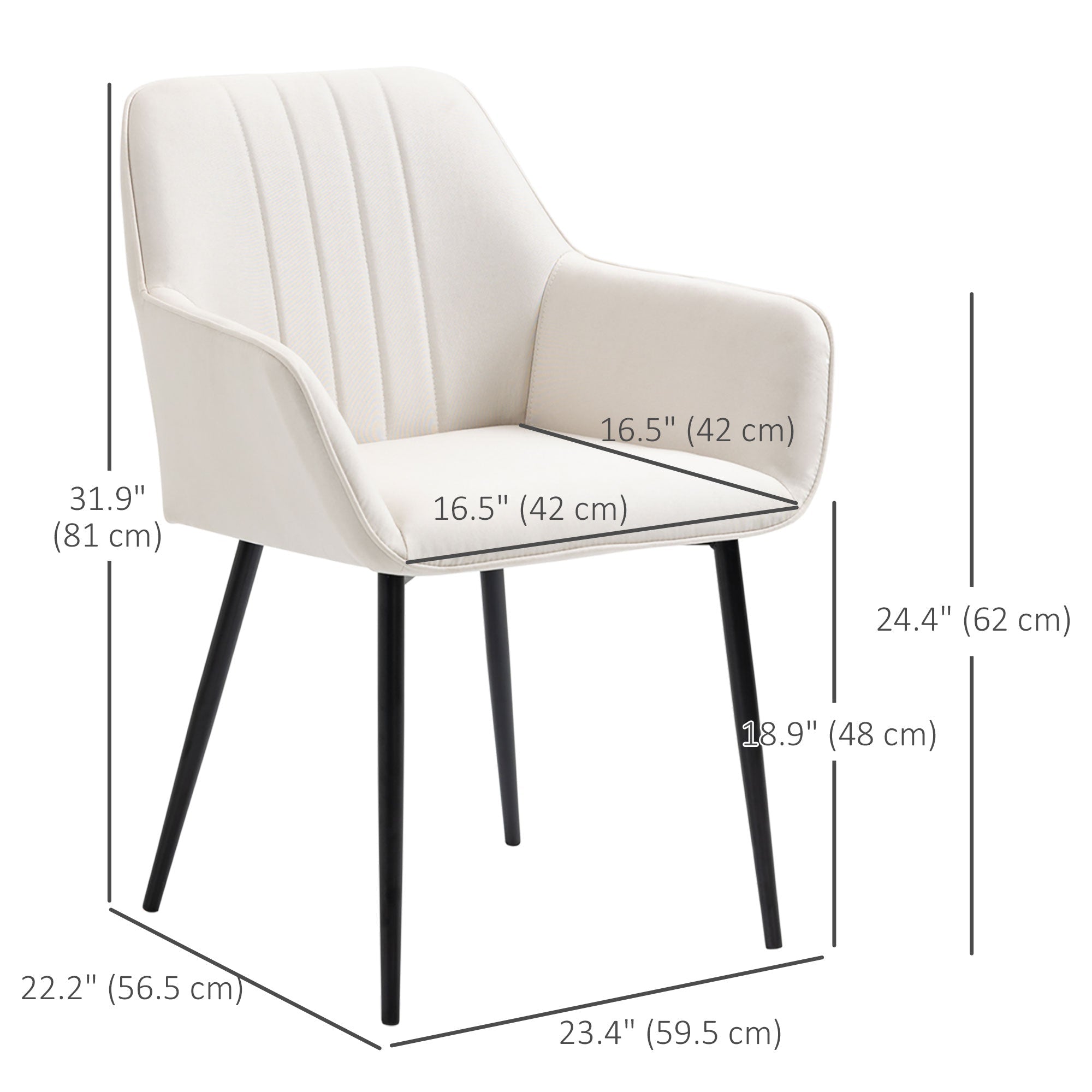 HOMCOM Stylish Dining Chairs Set of 2 Linen Fabric & Metal Legs Comfortable Upholstered Accent Chairs Beige