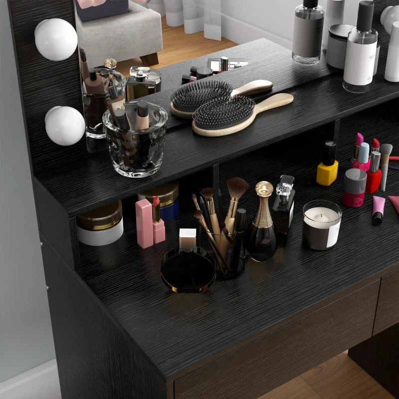 Vanity Table, Makeup Dressing Table with LED Lighting Mirror, Drawers, for Bedroom, Black