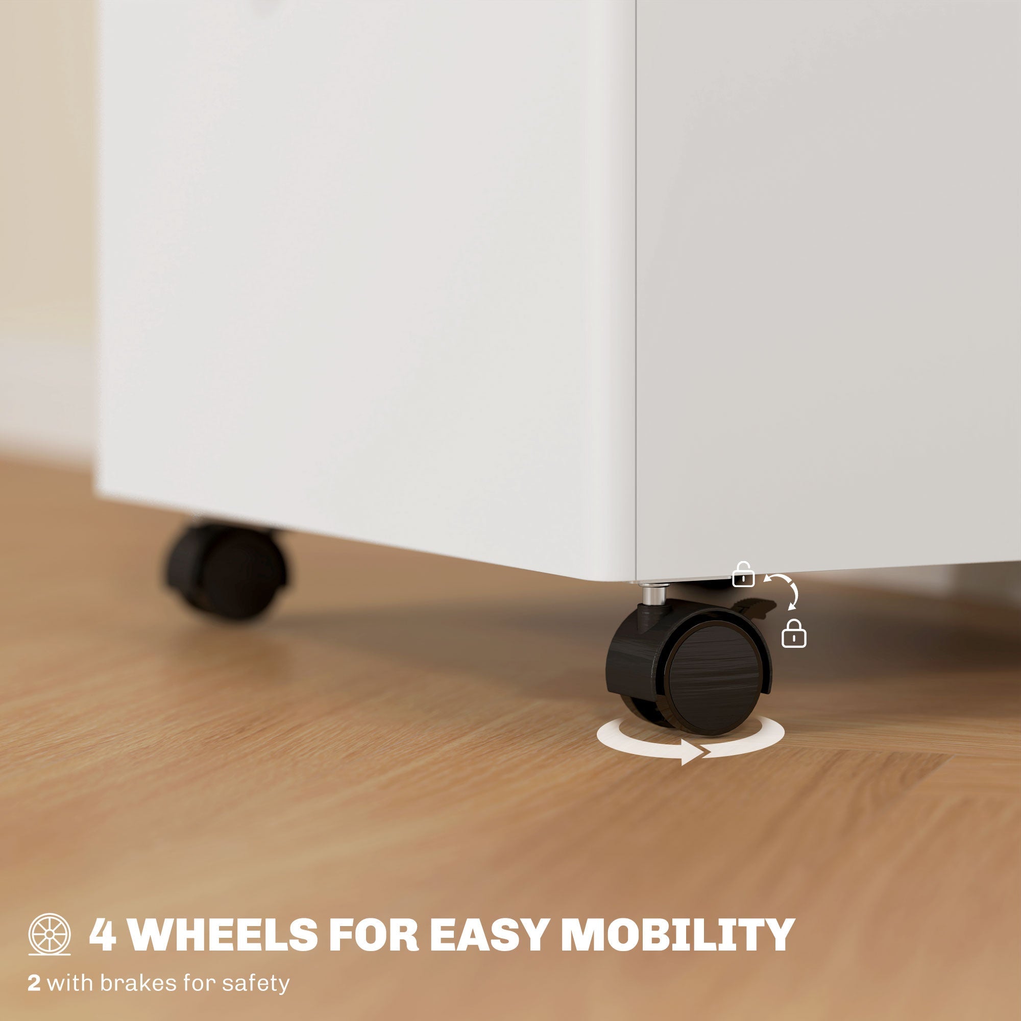 HOMCOM 3-Drawer Small Filing Cabinet with Lock, Vertical Office Storage Cabinet with Wheels for Home Office, White