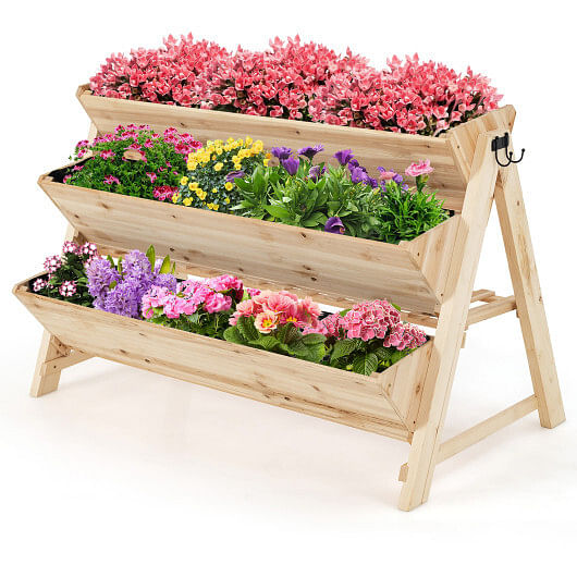 3 Tier Wooden Vertical Raised Garden Bed with Storage Shelf - Free Shipping