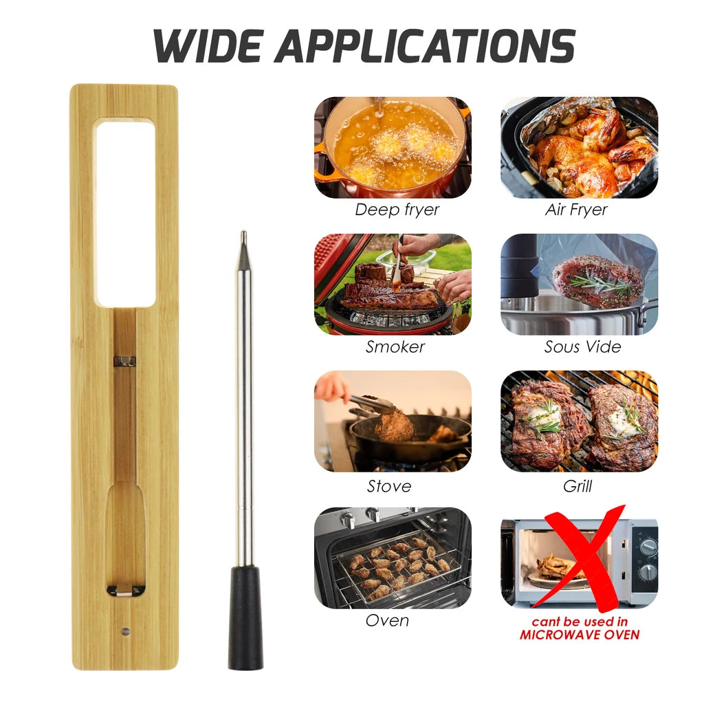 Wireless Bluetooth Meat Thermometer with App, 165 ft Remote Range for BBQ, Grill, Smoker & Oven