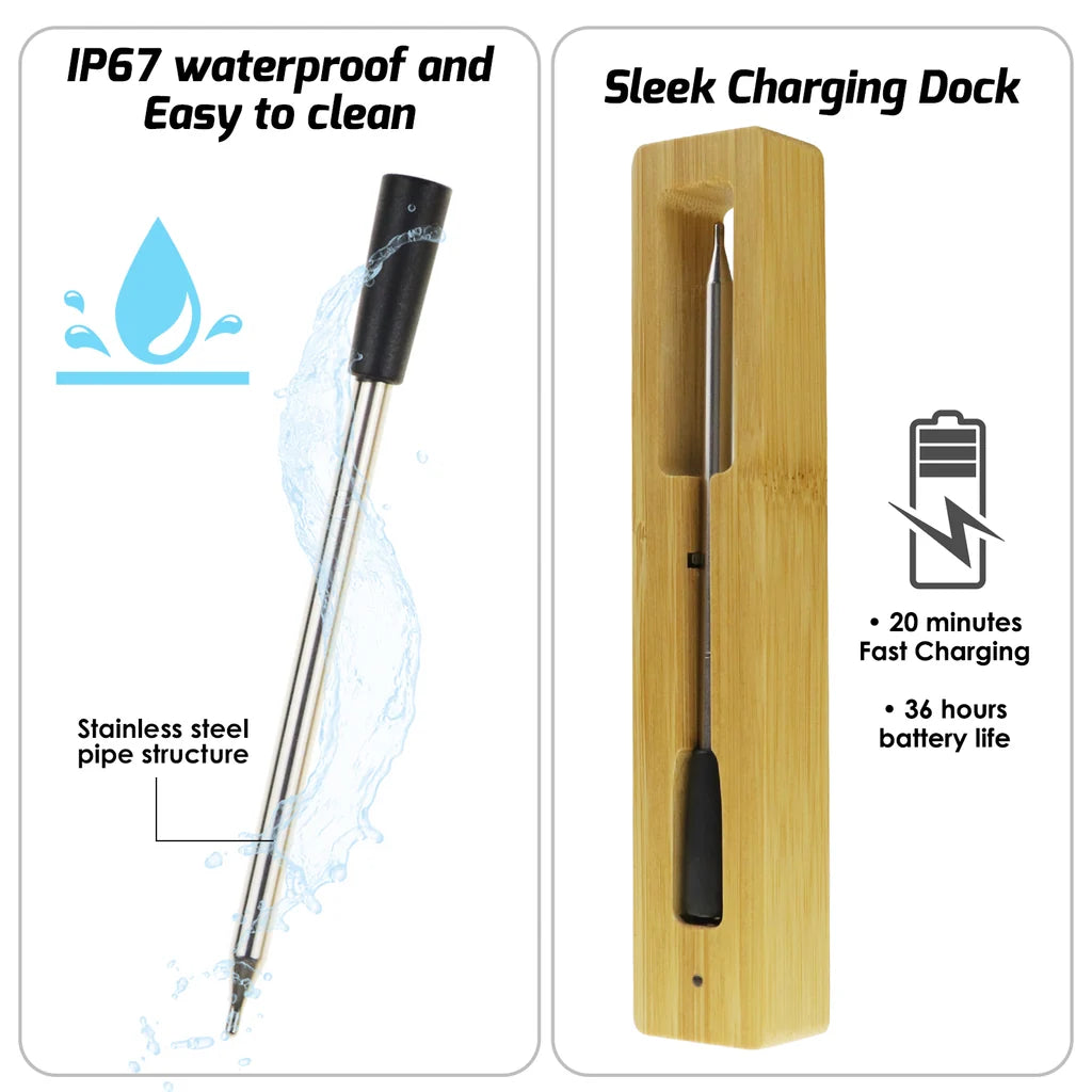 Wireless Bluetooth Meat Thermometer with App, 165 ft Remote Range for BBQ, Grill, Smoker & Oven