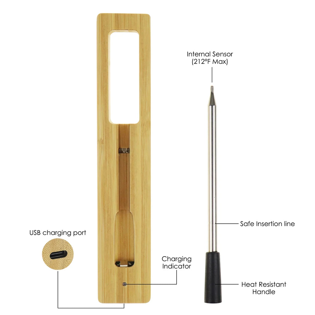 Wireless Bluetooth Meat Thermometer with App, 165 ft Remote Range for BBQ, Grill, Smoker & Oven