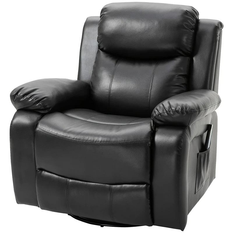 Adjustable Black Faux Leather Remote Massage Recliner Chair w/ Footrest - Free Shipping