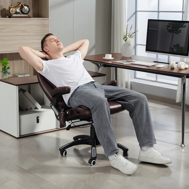 Reclining Massage Office Chair, Executive Office Chair with High Back, Swivel Wheels, Dark Brown