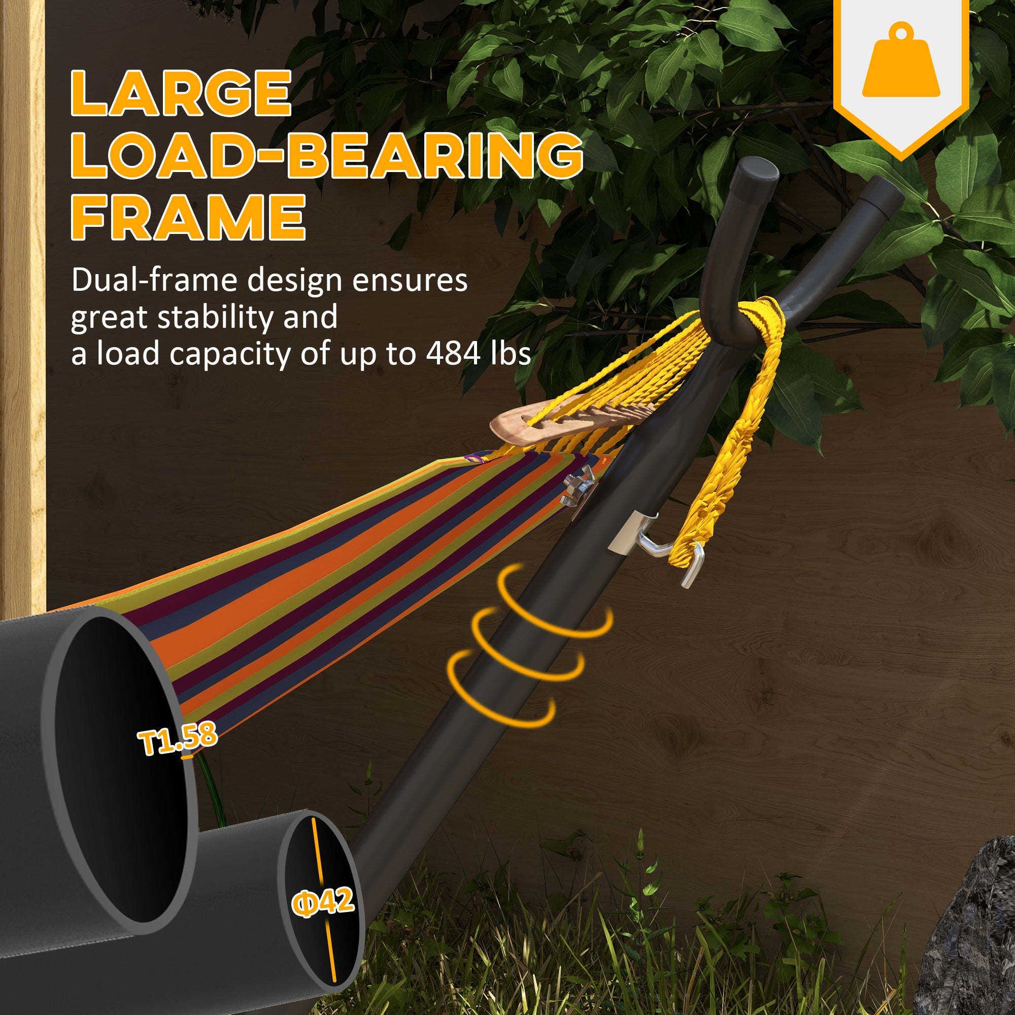 Outsunny 9.5ft Hammock Stand Only Adjustable for String Brazilian Flat-style Hammocks Black