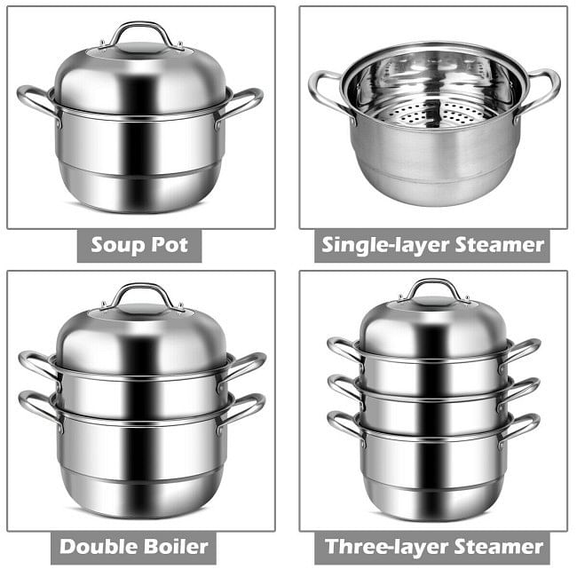 3 Tier Large Stainless Steel Steamer Cookware Set - Free Shipping