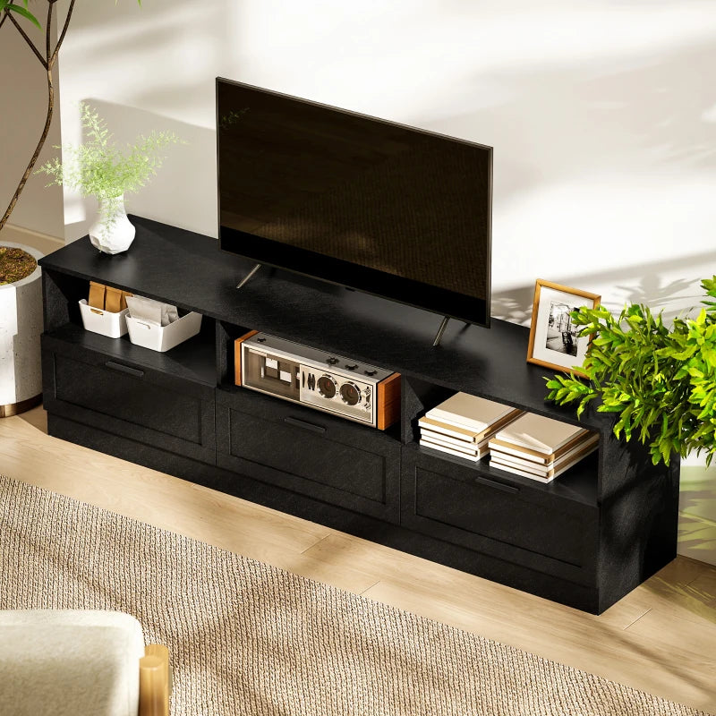 TV Stand with Storage, Modern Entertainment Center with 3 Cabinets and 3 Open Shelves, for TVs up to 85", Black